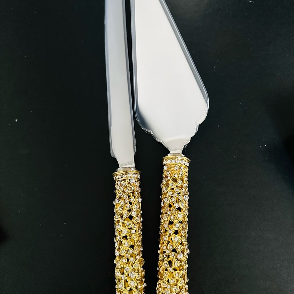 Gold and Silver Cake Knife and Server Set